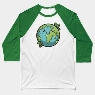 Adorable Planet Earth Character || Smiling Gaia Baseball T-Shirt